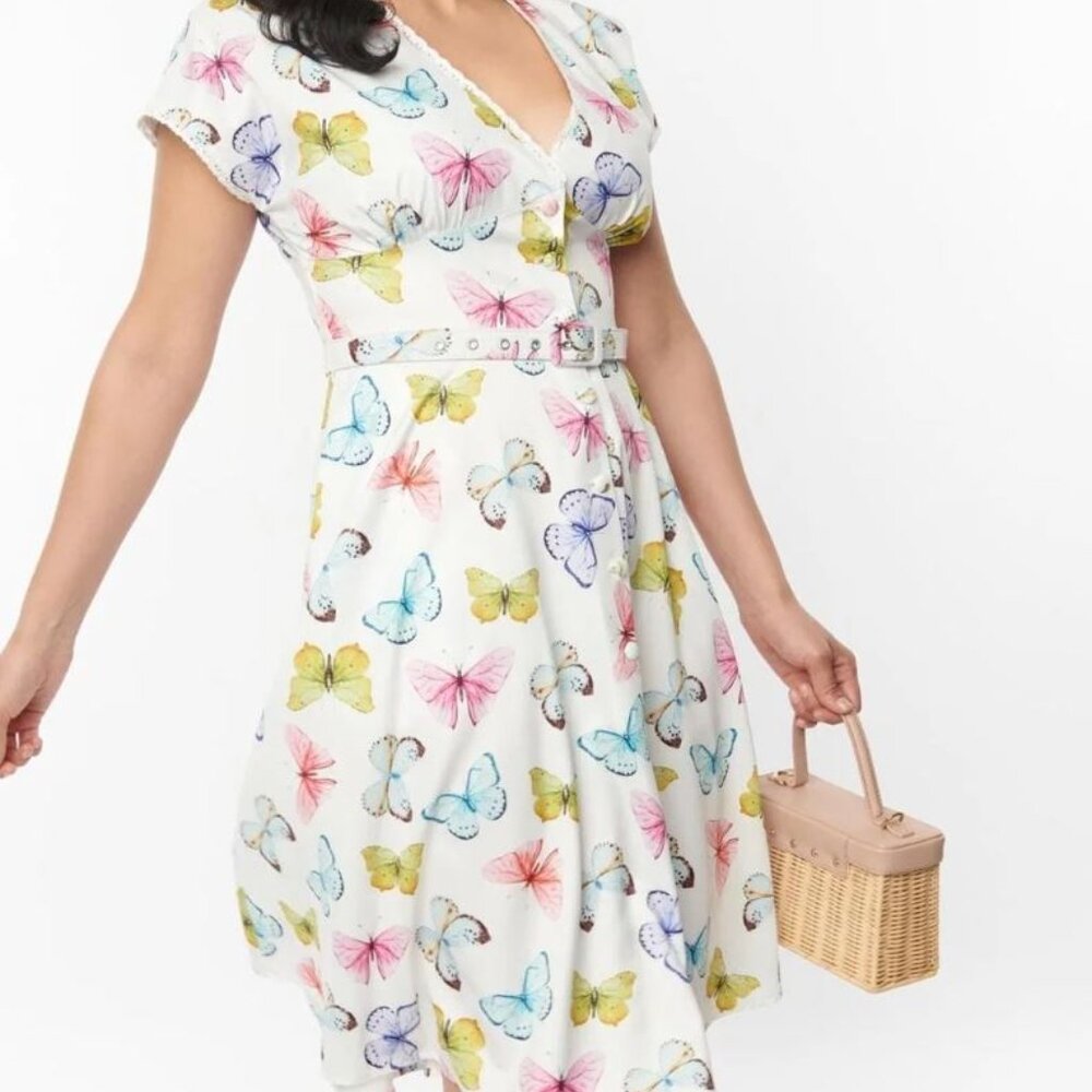 Unique Vintage Belted Butterfly Dress